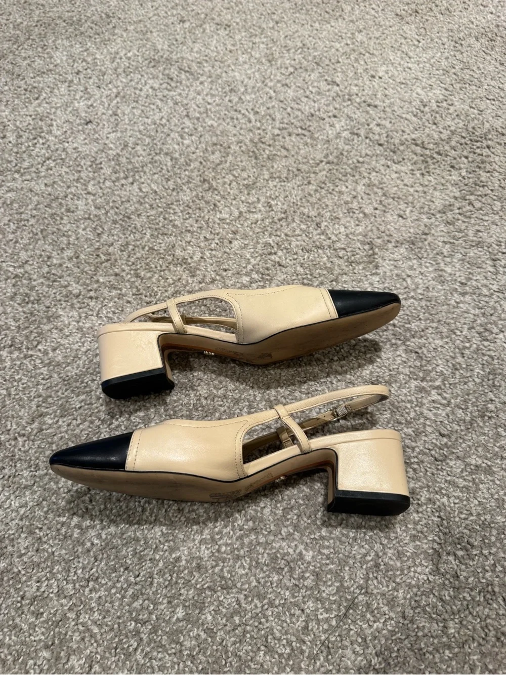 Sam Edelman Beige and Black Slingback Block Heel Pumps